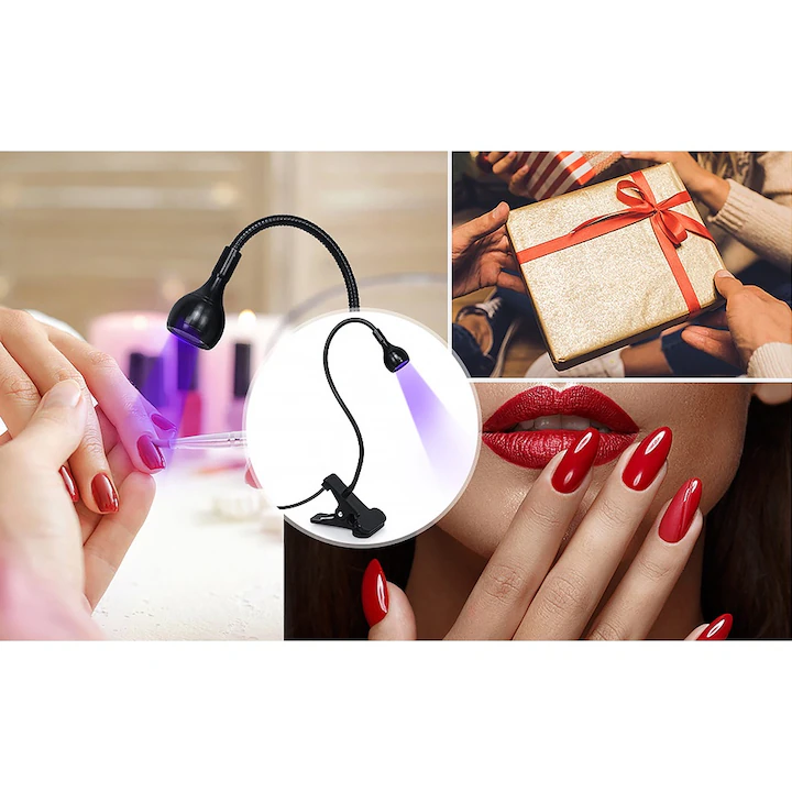 Lampa UV/LED mini Fast Lamp, Uscare rapida si fara maini negre, pentru manichiura si pedichiura,360°unghi liber reglabil,1,5 metri cu buton ON/OFF, Negru [6]