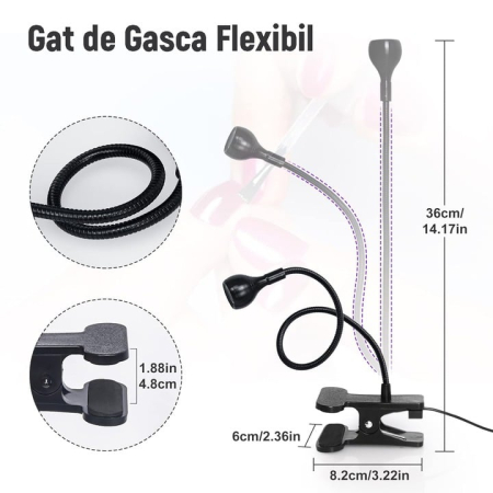 Lampa UV/LED mini Fast Lamp, Uscare rapida si fara maini negre, pentru manichiura si pedichiura,360°unghi liber reglabil,1,5 metri cu buton ON/OFF, Negru [5]