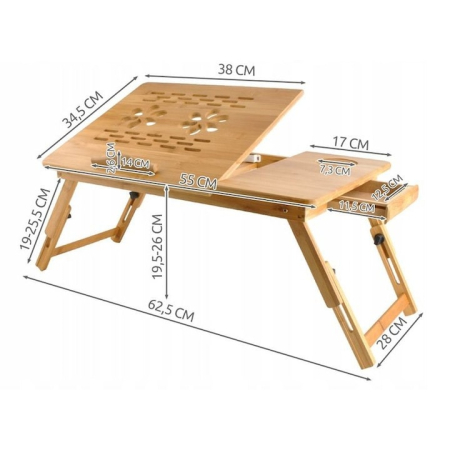 Masuta laptop 17", MT Malatec, pliabila, 4 trepte inclinare, sertar, suport cana, lemn, natur [6]