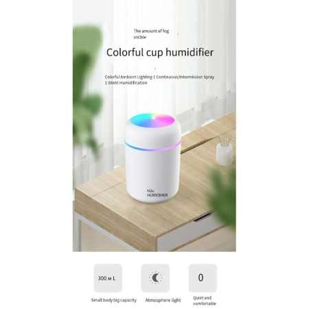Mini Umidificator Premium Difuser cu Lumini RBG, 2 moduri de functionare, lumini de noapte, Alb [1]
