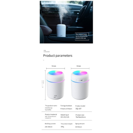 Umidificatoare Aer - Mini Umidificator Premium Difuser cu Lumini RBG, 2 moduri de functionare, lumini de noapte, Alb