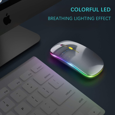 Mouse optic wireless iNext 2.4G si Bluetooth dual-mode, cu iluminare RGB, receptor USB, butoane mute, cu buton DPI, reglabil 800/1200/1600DPI, ergonomic, pentru laptop PC Mac, 500mAh, gri [1]