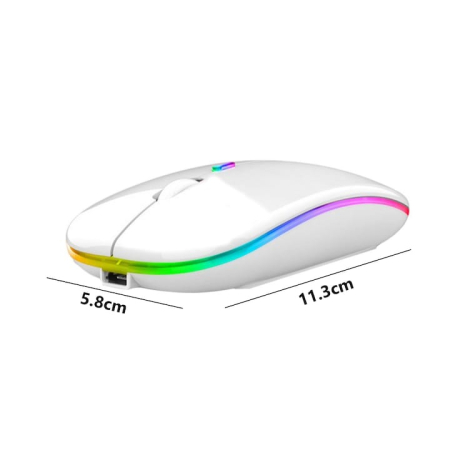 Mouse wireless, Reincarcabil si fara zgomot BT5.2 + 2.4Ghz, Receptor USB, 7 culori cu LED-uri, Ergonomic, Reglabil 800/1200/1600DPI, Pentru laptop, PC, Mac, Alb [1]