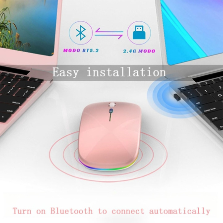 Mouse wireless roz, dual-mode, 800/1200/1600 DPI, iluminare LED, 58x26x112mm [3]
