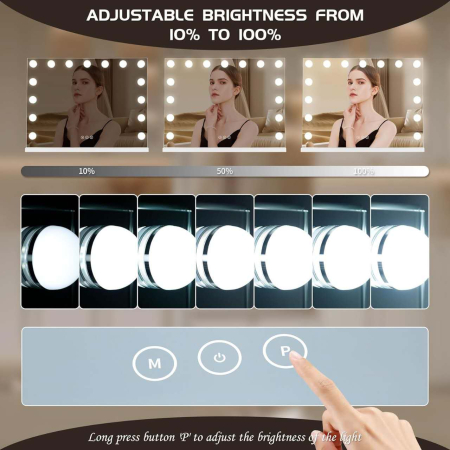 Oglinda cosmetica, Cu iluminare LED, Lumina in 3 culori, Luminozitate reglabila, Functie de memorie tactila, 58x12x46cm [2]