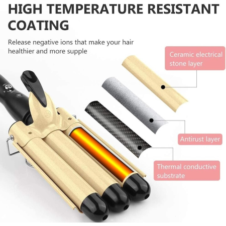 Ondulator par cu 3 elementi, Invelis ceramica, 210 grade, Auriu/Negru [2]