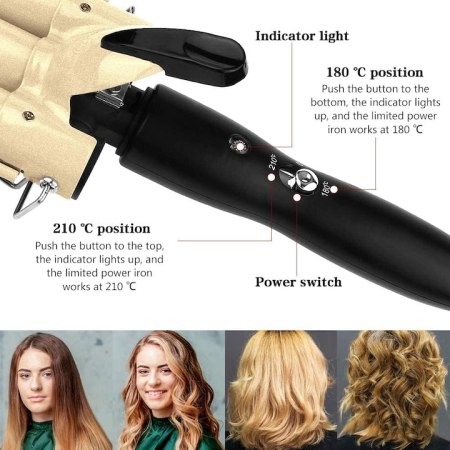 Ondulator par cu 3 elementi, Invelis ceramica, 210 grade, Auriu/Negru [3]