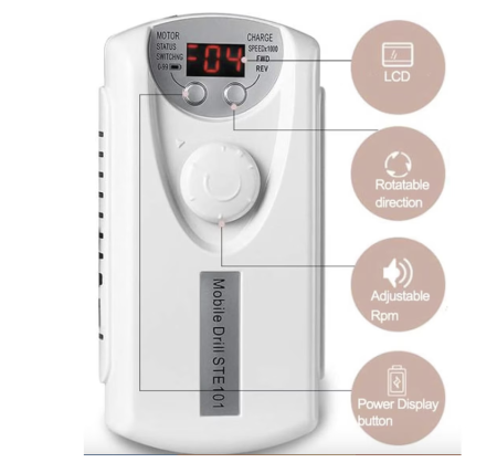 Manichiura / Pedichiura - Pila electrica pentru unghii Profesionala, 30000RPM, portabila, pentru manichiura si pedichiura, 2200mAh Alb