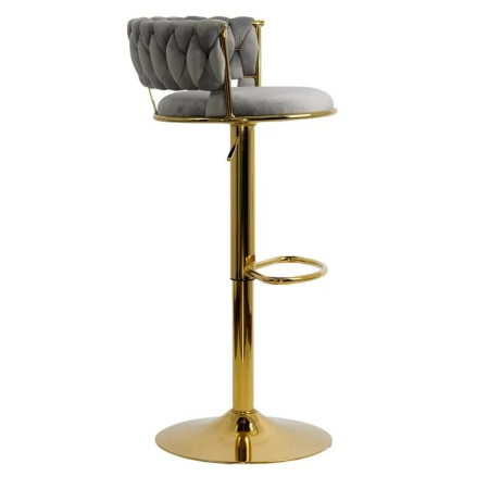 Scaun bar reglabil pe înălțime, rotativ, suport picioare, catifea, gri [2]