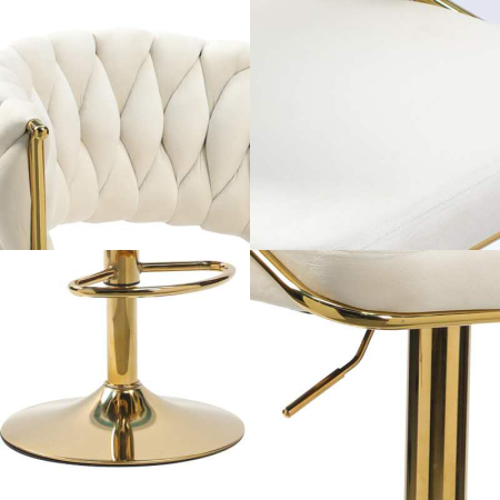 Scaun bar reglabil pe înălțime, rotativ, suport picioare, catifea, ivory [2]