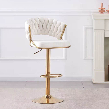 Aparatura Salon - Scaun bar reglabil pe înălțime, rotativ, suport picioare, catifea, ivory