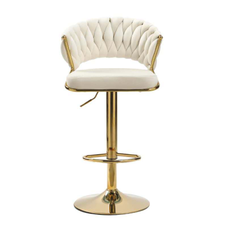 Scaun bar reglabil pe înălțime, rotativ, suport picioare, catifea, ivory [3]