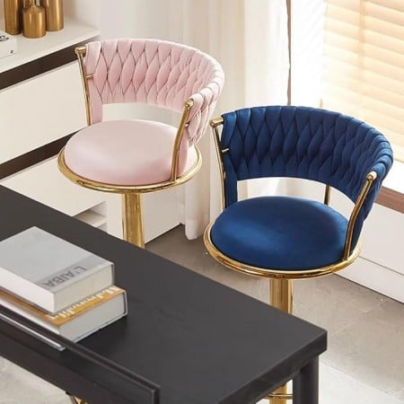 Scaun de bar din catifea cu bază aurie-albastru [4]