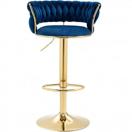 Scaun - Scaun de bar din catifea cu bază aurie-albastru