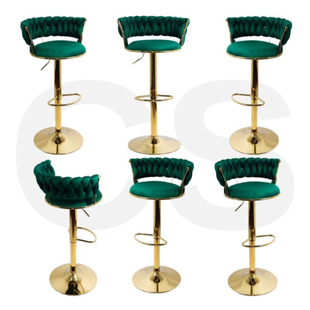 Scaun de bar din catifea cu bază aurie-verde [1]