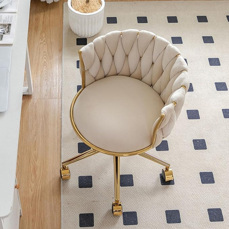 Scaun de birou, salon , Catifea, Baza Aurie, Ivory [3]