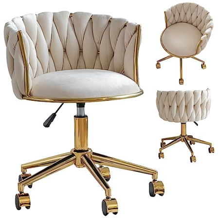 Scaun - Scaun de birou, salon , Catifea, Baza Aurie, Ivory