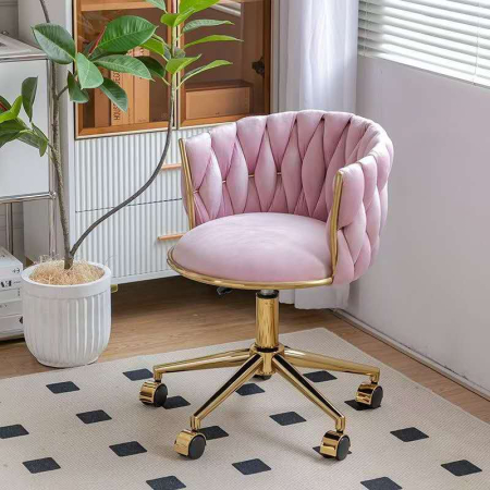 Scaun de birou, salon , Catifea, Baza Aurie, roz [1]