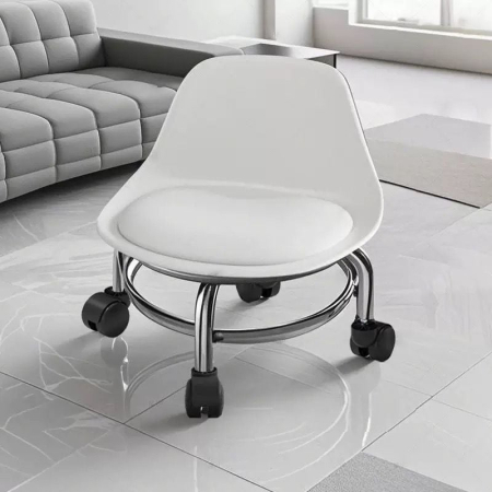 Scaun de Pedichiura cu Spatar pe Role , Rotire 360, White [1]