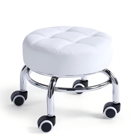 Scaun - Scaun de Pedichiura pe Role - Rotire 360, Dimensiuni 34x26,5x5,5 cm , ALB