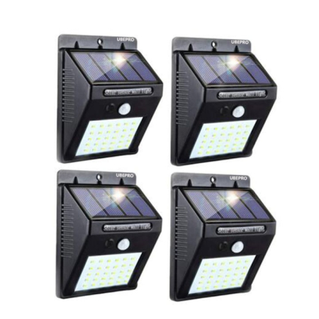 Accesorii Frizerie - Set 4 lampi solare de perete cu senzor de miscare si lumina, 30 LED-uri, Negru