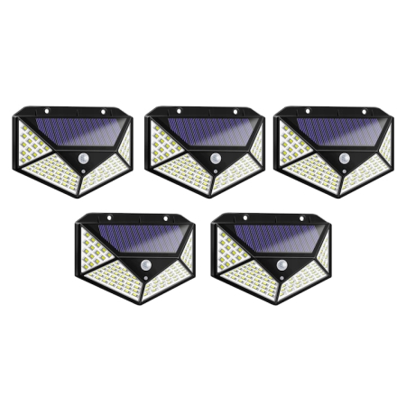 Accesorii Frizerie - SET 5 lampi de exterior cu 100 LED uri cu incarcare solara si senzor de miscare