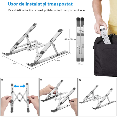 Suport reglabil pentru laptop, Macbook, iPad sau tableta, awwaline®, 7 "-15,6", Aluminiu, Argintiu [5]