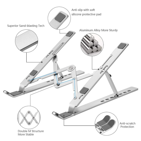 Suport reglabil pentru laptop, Macbook, iPad sau tableta, awwaline®, 7 "-15,6", Aluminiu, Argintiu [3]