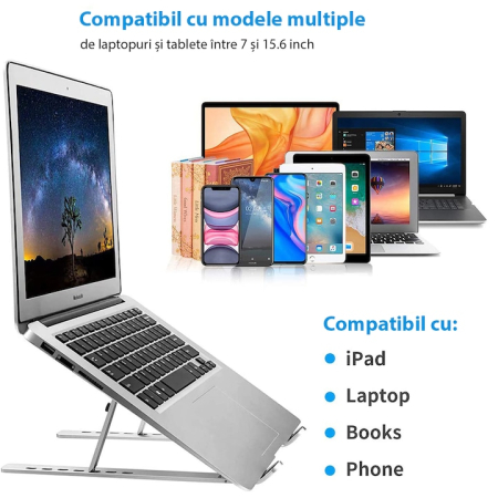 Suport reglabil pentru laptop, Macbook, iPad sau tableta, awwaline®, 7 "-15,6", Aluminiu, Argintiu [2]