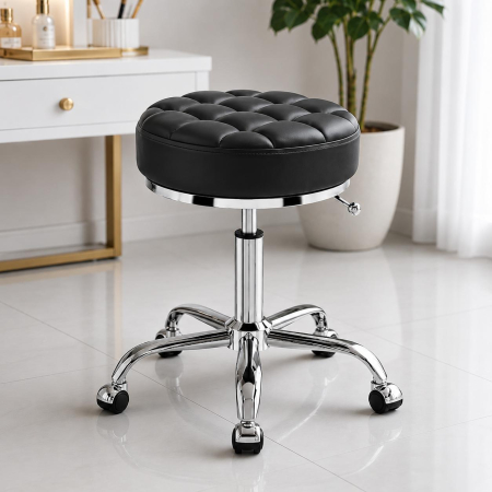 Taburet negru pentru cosmetician – scaun rotund hidraulic, , profesional pentru salon [2]