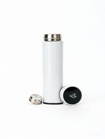 Termos - Termos smart cu pereti dublii din inox si afisaj LED, indicator temperatura C, alb, 500 ml