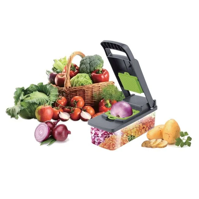 Ustensile gatit - Tocator de legume manual, 16in1, Gri/Verde