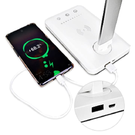 Veioza lampa LED Smarter pentru casa si birou, control touch, incarcator wireless QI pentru telefon sau casti, port USB, temporizator, lumina in 5 culori-calda sau rece, ajustare intensitate cu atinge [3]