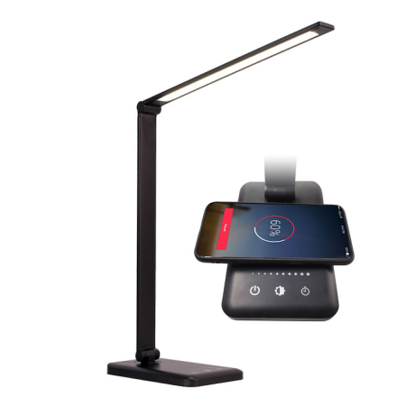 Lampi Birou - Veioza lampa LED Smarter pentru casa si birou, control touch, incarcator wireless QI pentru telefon sau casti, port USB, temporizator, lumina in 5 culori-calda sau rece, ajustare intensitate cu atinge