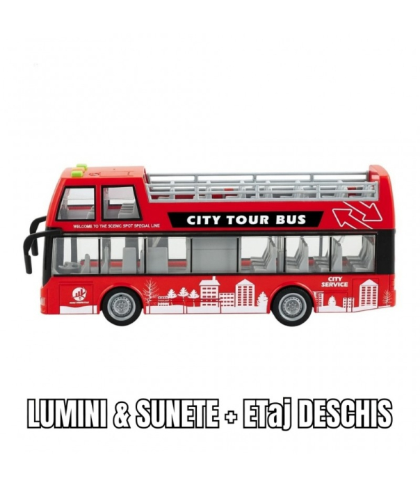 Autobuz Turistic Supraetajat Pentru Copii 3 Ani+, Scara 1:16, Rosu, Cu Usi Care Se Deschid, Lumini Si Sunete, Mecanism Cu Frictiune [4]