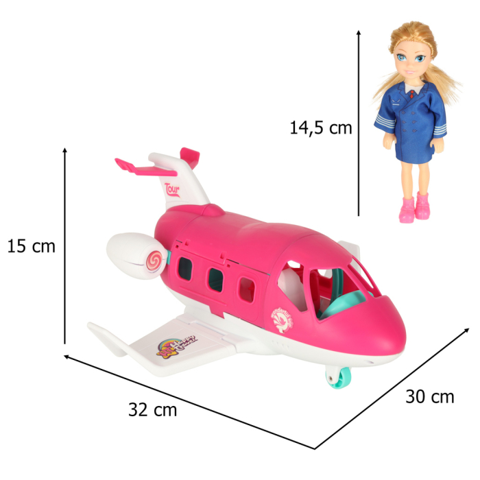 Avion pentru păpuși cu stewardesă și accesorii, set de călătorie cu valiză, cărucior și cățeluș, [4]