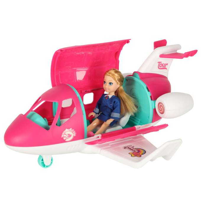 Avion pentru păpuși cu stewardesă și accesorii, set de călătorie cu valiză, cărucior și cățeluș, [3]