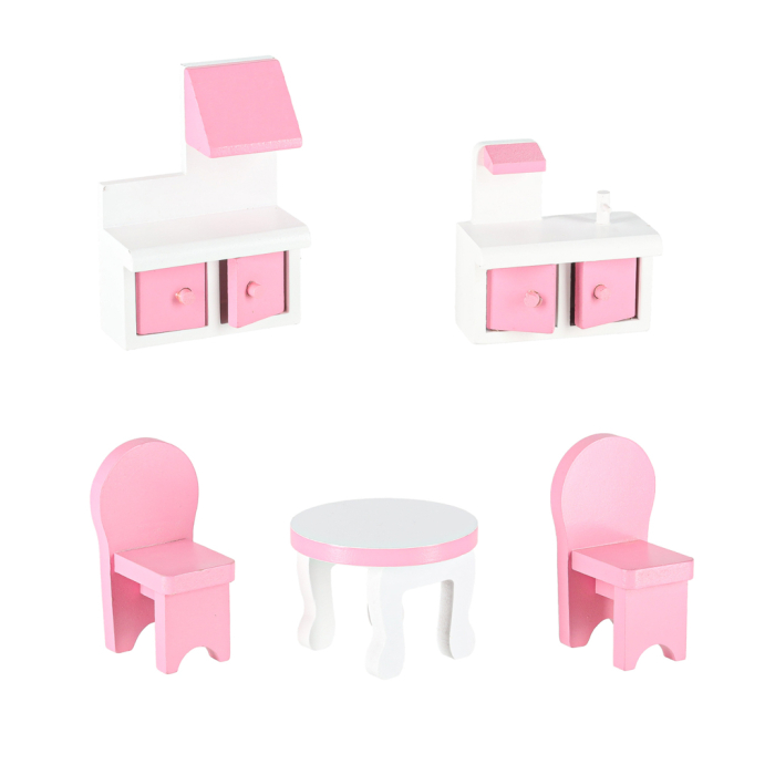 Casă de Păpuși din Lemn MDF, 70 cm, 3 Etaje și 5 Camere, Mobilier Inclus, Iluminare LED [5]