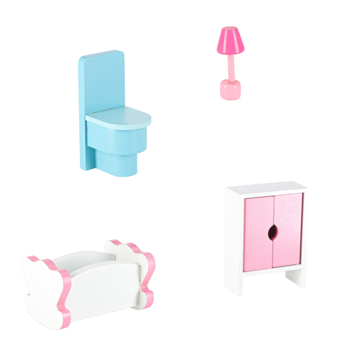 Casă de Păpuși din Lemn MDF, 70 cm, 3 Etaje și 5 Camere, Mobilier Inclus, Iluminare LED [4]