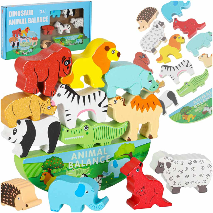 Joc de Echilibru din Lemn Animale Safari, Puzzle Educativ cu Animăluțe, Joc de Îndemânare și Logică pentru Copii, 3+ Ani [2]