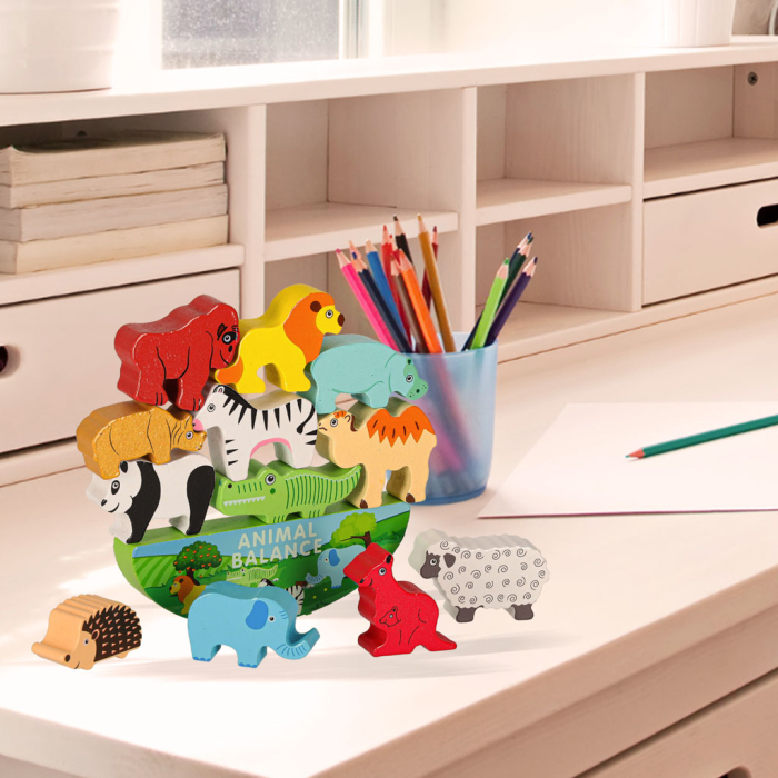 Joc de Echilibru din Lemn Animale Safari, Puzzle Educativ cu Animăluțe, Joc de Îndemânare și Logică pentru Copii, 3+ Ani [5]