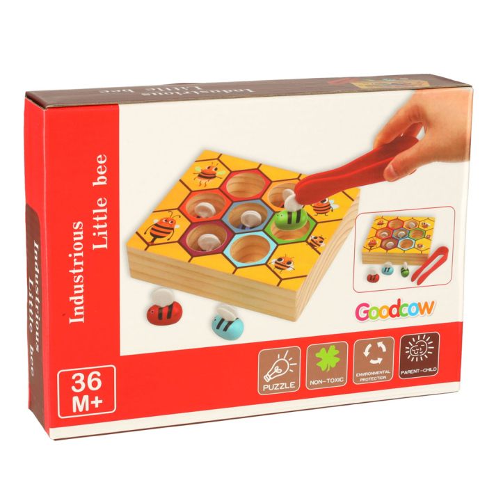 Joc Montessori Fagure cu Albine Colorate din Lemn, Pensetă Inclusă, Sortare Culori și Dezvoltare Motrică [2]