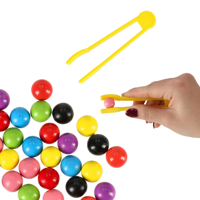 Joc Montessori XXL cu Bile Colorate, 66 Piese, Sortare și Numărare, Puzzle Educativ cu 40 Bile, Pensetă și 24 Carduri, Joc de Îndemânare [7]