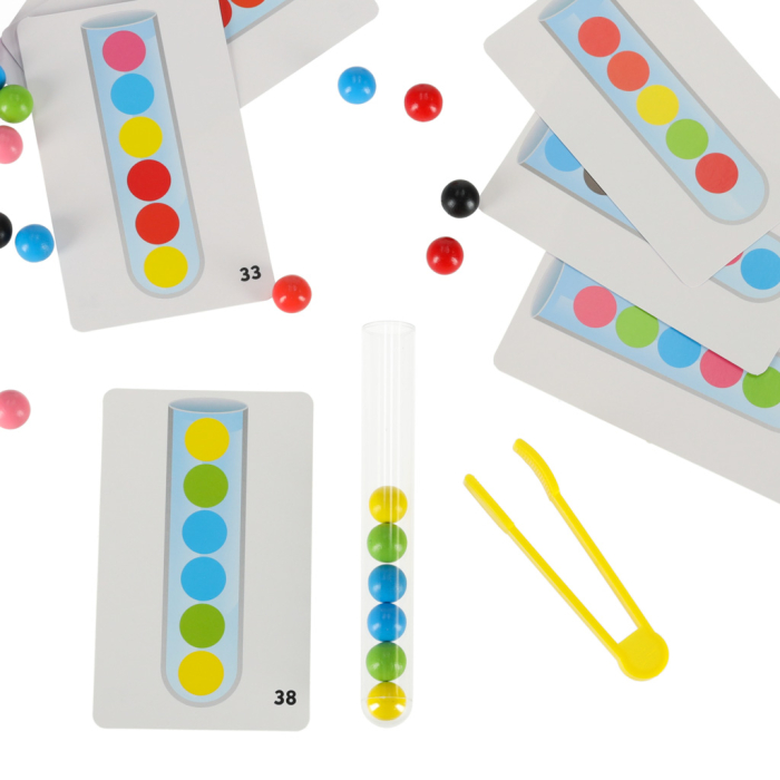 Joc Montessori XXL cu Bile Colorate, 66 Piese, Sortare și Numărare, Puzzle Educativ cu 40 Bile, Pensetă și 24 Carduri, Joc de Îndemânare [8]