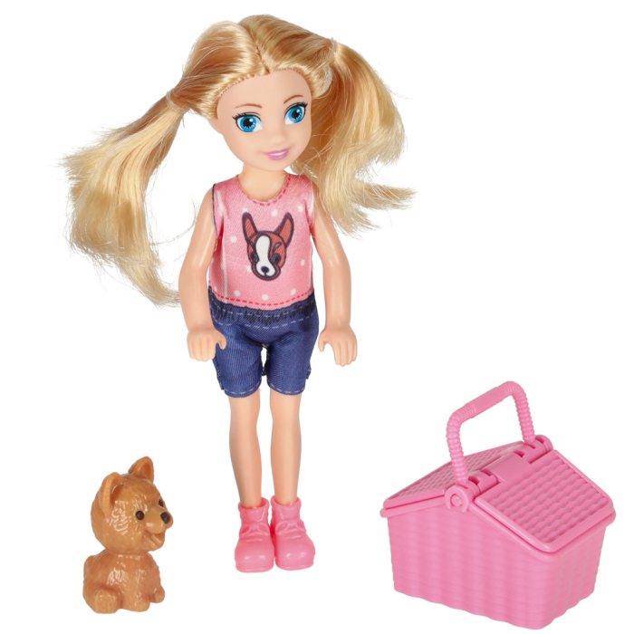 Mașină Decapotabilă pentru Păpuși cu Păpușă, Cățel și Coș de Picnic, Roz, Uși și Portbagaj Funcționale, 26 cm [4]