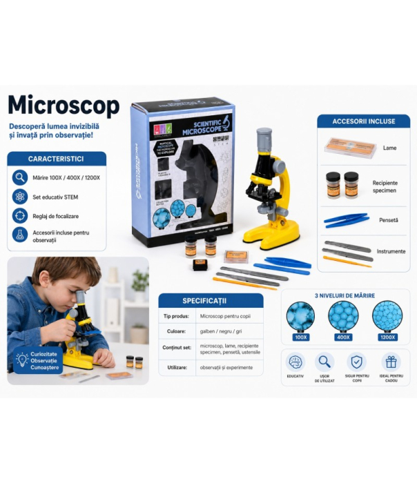 Microscop Stiintific Pentru Copii, Set STEM Cu Accesorii Pentru Experimente Si Observatii, Jucarie Educativa, Varsta Recomandata 8 Ani+ [4]