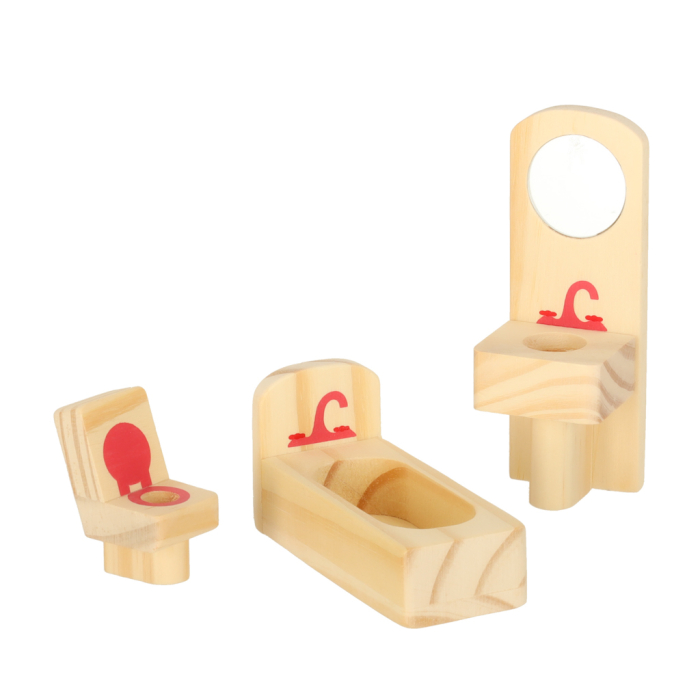 Set Mobilier din Lemn pentru Casă de Păpuși, 19 Piese, Dormitor, Living, Bucătărie și Baie, Mov și Roz, Accesorii Păpuși [6]