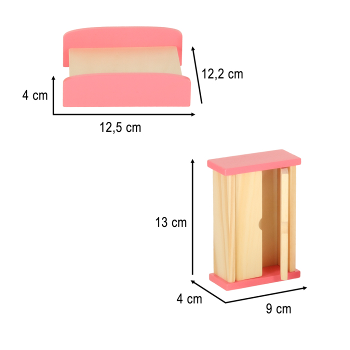 Set Mobilier din Lemn pentru Casă de Păpuși, 19 Piese, Dormitor, Living, Bucătărie și Baie, Mov și Roz, Accesorii Păpuși [3]
