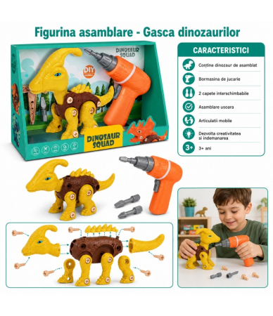 Seturi de constructie si cuburi - Figurina Dinozaur De Asamblat Pentru Copii, Set DIY Cu Surubelnita Electrica, Jucarie De Montat Si Demontat, Gasca Dinozaurilor