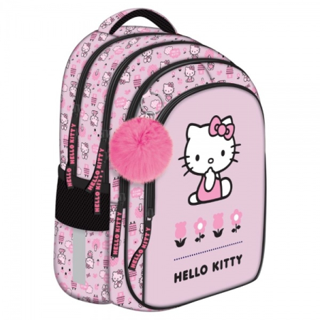 Ghiozdane si trolere - Ghiozdan școlar ergonomic St. Majewski Hello Kitty, 4 compartimente, 40 x 28 x 18 cm, impermeabil, benzi reflectorizante, BPL 58, 699016